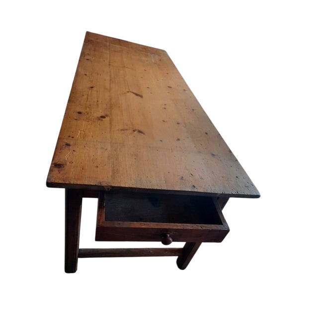 French Farmhouse Table in Northern Red Pine with Drawer, 1870, in Very Good conditions. Designed before 1890 This piece...