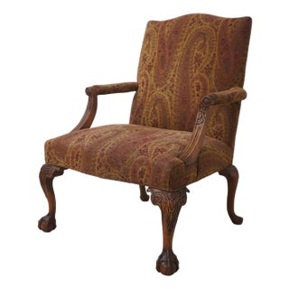Baker Attributed Ball & Claw Upholstered Library Chair For Sale