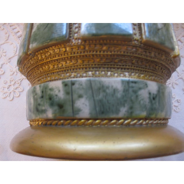 Vintage Ornate French Design Gold & Jade Wastebasket / Trash Can 10" For Sale - Image 11 of 13