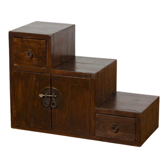 Vintage Tansu Staircase Side Cabinet For Sale