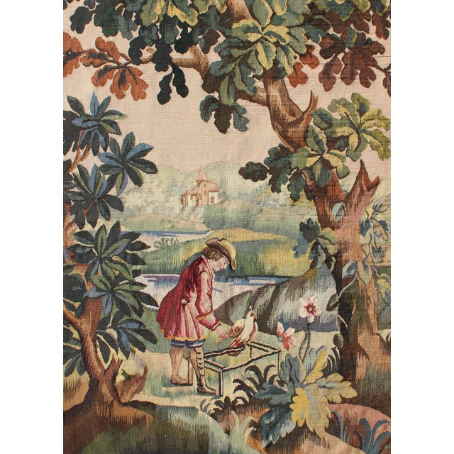 Antique French Aubusson Tapestry With Woodland Scene Surrounded by Floral Border 3'7 X 5'0 For Sale In Atlanta - Image 6 of 6