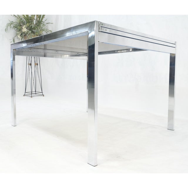 Flip Top 40" Square Crome Base Smoked Glass Top Dining Table 84" Extended Clean For Sale - Image 12 of 12