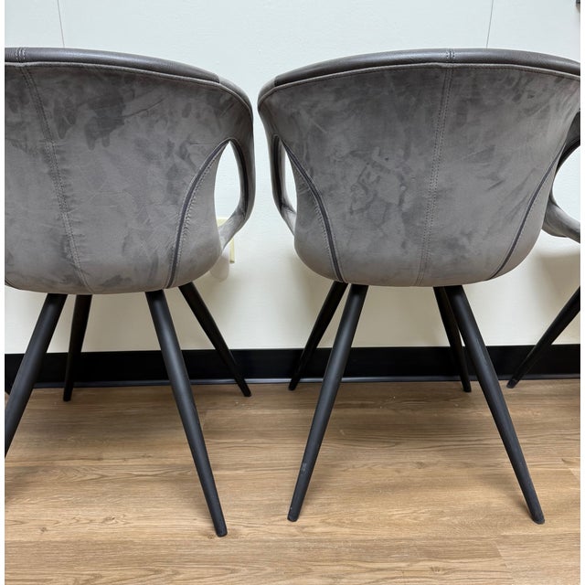 2022, Scan Design, Orion Dining Chair (Set of Four), Alu Grey Velvet & Vintage Grey Eco-Pele For Sale - Image 11 of 11