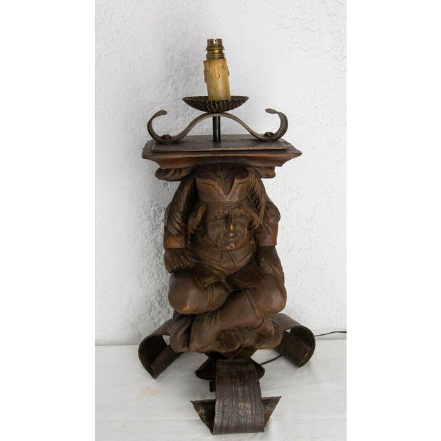 Gargoyle Table Lamp in Wood & Wrough Iron attributed to J M Rothschild, France, 1960s For Sale - Image 16 of 18