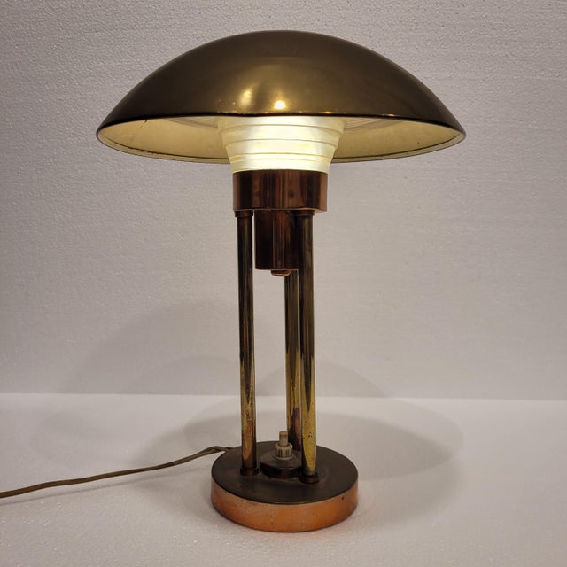 Metal Vintage Art Deco Mushroom Table Lamp in Gilt Brass, 1930s For Sale - Image 7 of 18
