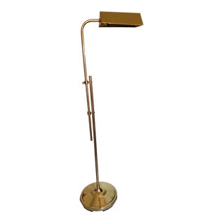 Late 20th Century Polished Brass Adjustable Shade Floor Reading Pharmacy Lamp For Sale