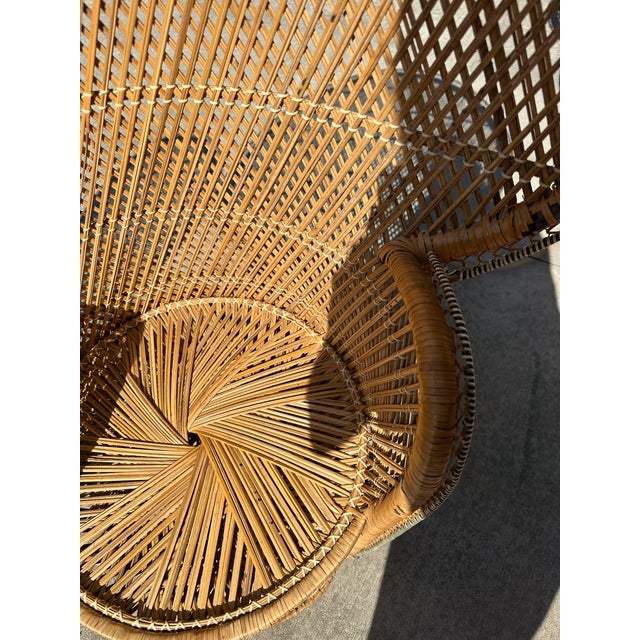 Up for consideration is a beautiful trio of wicker peacock chairs with black and white details. These would look perfect...