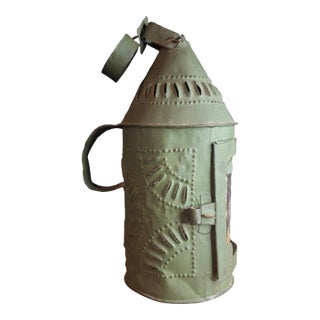 Antique Punched Tin Mica Window Lantern Matthew J King Collection 19thC Primitive For Sale