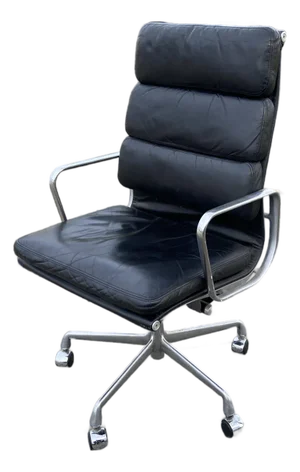 Vintage Soft Pad Executive Chair Ea437 Black Leather Attributed to Herman Miller