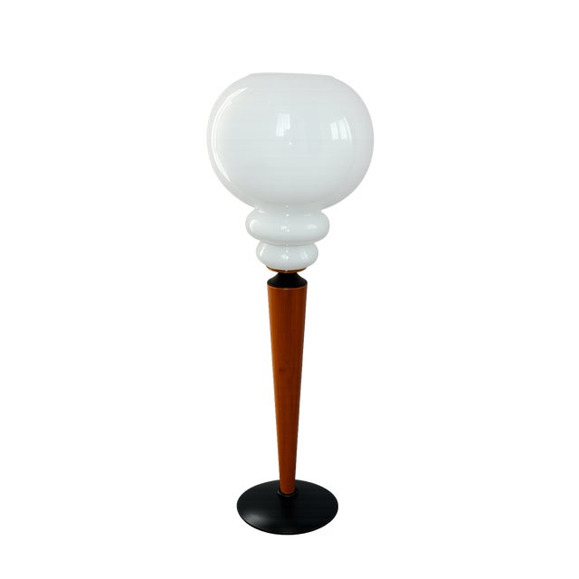 Black Modern Table Lamp in Metal, Wood, and Glass, 1970s For Sale - Image 8 of 8