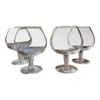1960s Air Twist Stems Handblown Crystal Brandy Snifters / Cognac Glasses - Set of 4 For Sale