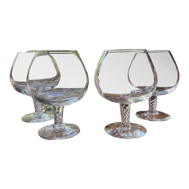 1960s Air Twist Stems Handblown Crystal Brandy Snifters / Cognac Glasses - Set of 4 For Sale