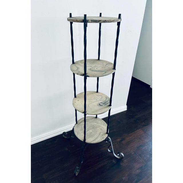 Vintage Wrought Iron and Marble 4-Tiered Etagere For Sale - Image 4 of 9