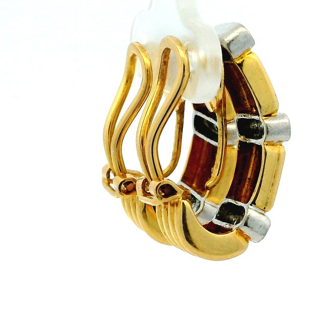 1960s Vintage Italian Trio 18k Gold Diamond Clip Earrings, A Pair For Sale - Image 5 of 10