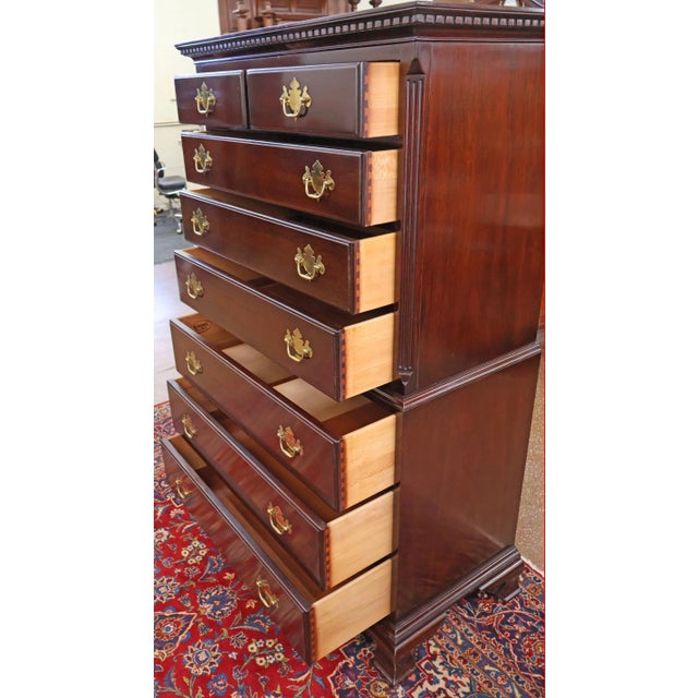 1980s Kindel Furniture Mahogany Dresser Tall Chest High Chest For Sale - Image 10 of 10