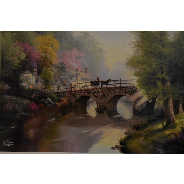 Vtg. Thomas Kinkade Hometown Bridge Framed Matted Art Lithograph Print For Sale - Image 11 of 17