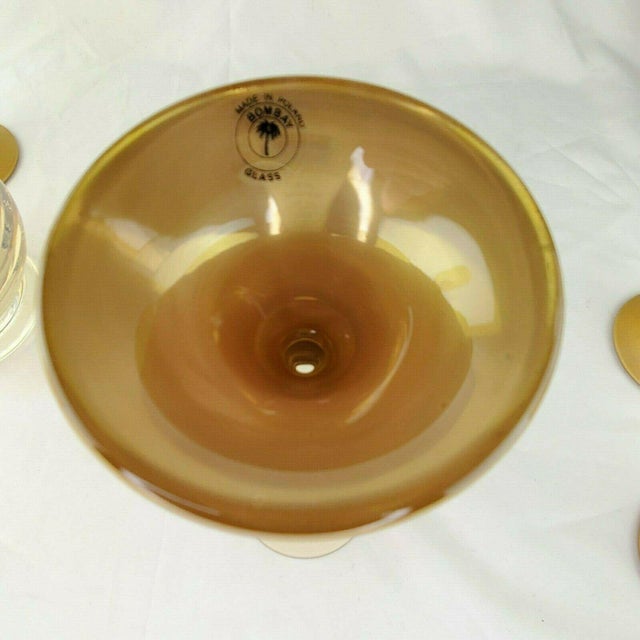 Late 20th Century Bombay Glass Decanter Set 6 Glasses Gold Frosted Stems Made in Poland For Sale - Image 11 of 13