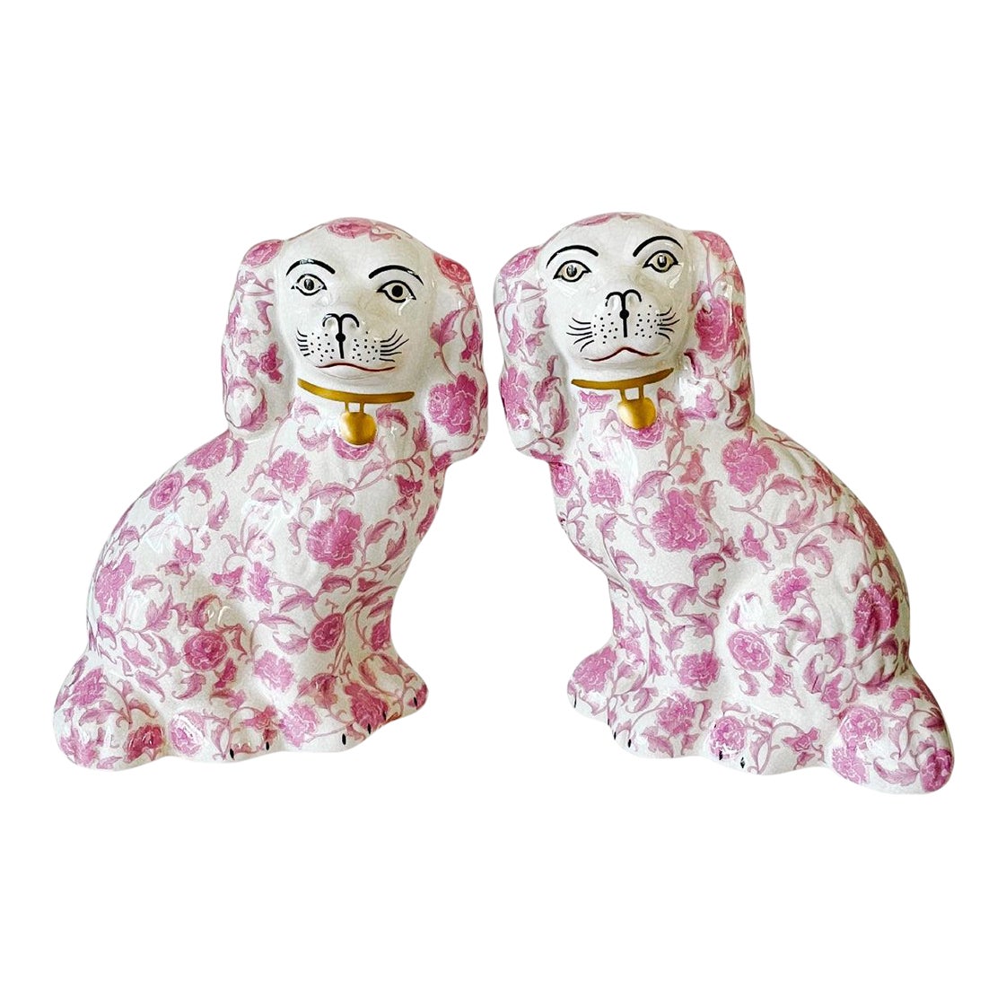 PINK FLORAL STAFFORDSHIRE DOGS SET OF 2 main image 0
