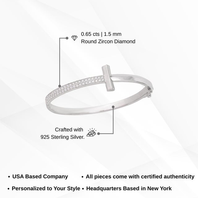 Modernist T Bar Cubic Zirconia Bangle Bracelet in 925 Silver - Anniversary Gift For Sale - Image 9 of 12