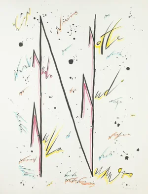 Letter N Violet and Yellow - Hand-Colored Lithograph by Raphael Alberti - 1972 1972