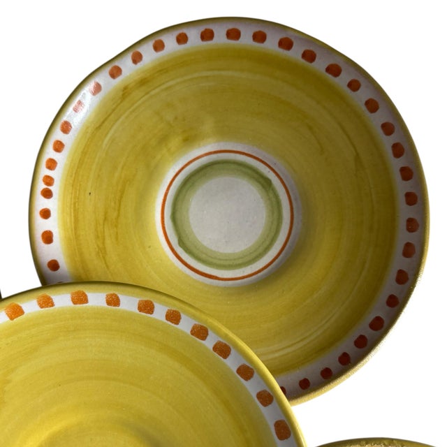 Late 20th Century Vintage Vietri Solimene Compagna Hand Painted Yellow Saucer Dessert Plates Set of 5 For Sale - Image 5 of 6