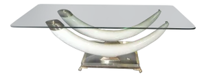 Vintage Hollywood Regency Faux Elephant Tusk, Bronze & Lucite Cocktail/Coffee Table
