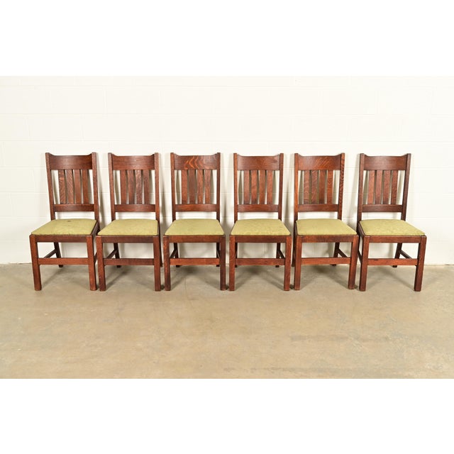 Mission Stickley Brothers Style Antique Mission Oak Arts & Crafts Dining Chairs, Set of Six For Sale - Image 3 of 13