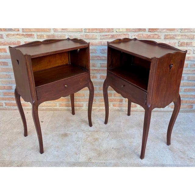 Pair of Louis XV Style Bedside Tables with Drawer, Mid-20th Century For Sale - Image 9 of 11