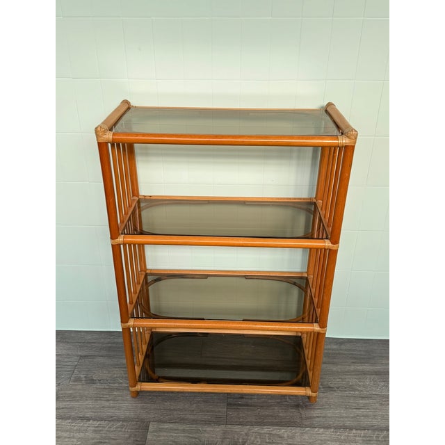1980s Vintage Italian Bookcase Shelf in Bamboo and Smoked Glass, 1980s For Sale - Image 5 of 12