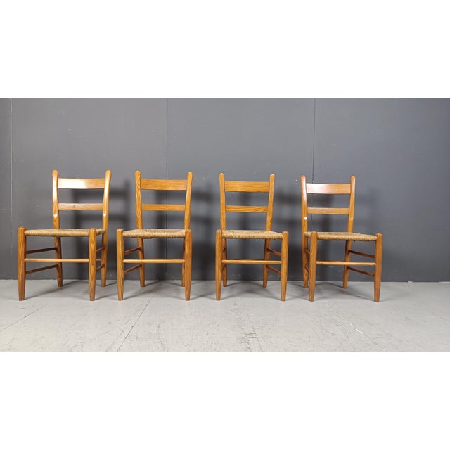 1970s Mid-Century Oak and Wicker Dining Chairs, 1970s, Set of 4 For Sale - Image 5 of 12