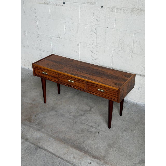 Brown Rosewood Entry Table Small Three Drawer Denmark 1960s For Sale - Image 8 of 10