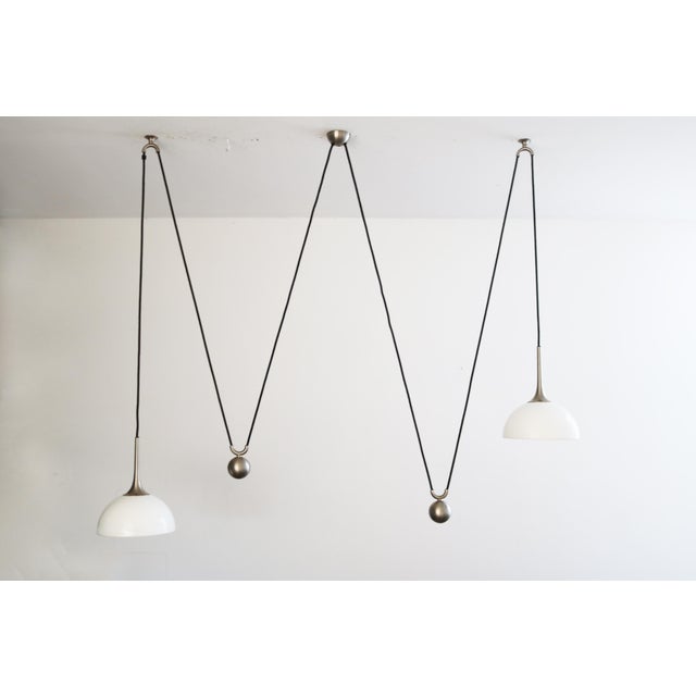 Mid-Century Modern Double Posa 22 Counterweight Pendant Lamp in Nickel and Porcelain by Florian Schulz, 1990s For Sale - Image 3 of 12
