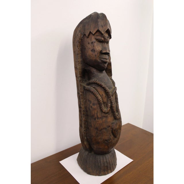 Vintage African Tribal Hand-Carved Wood Head Bust Sculpture For Sale - Image 13 of 13