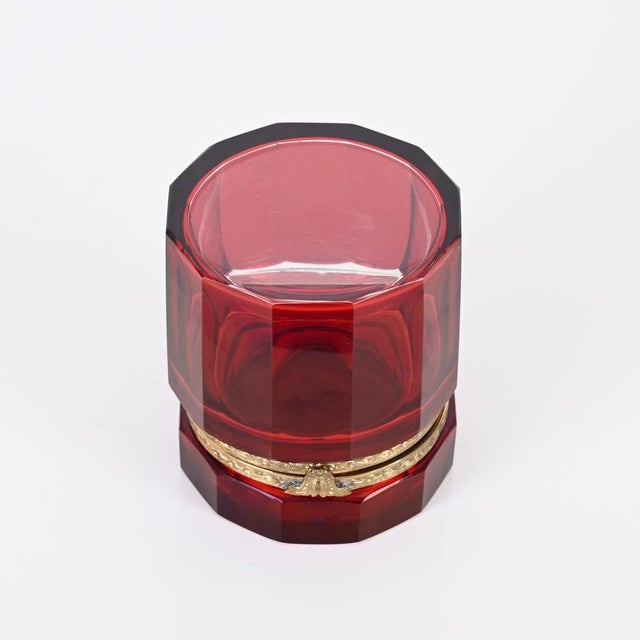 Ruby Red and Gilt Silver Faceted Murano Glass Jewelry Box, Italy, 1920s For Sale - Image 13 of 14