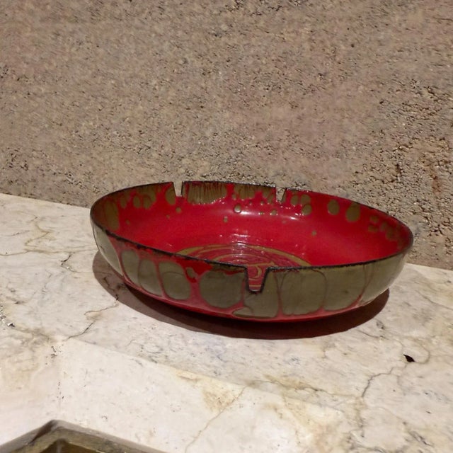 1960s Hanova of Pasadena Red Enamel Ashtray California For Sale - Image 12 of 12