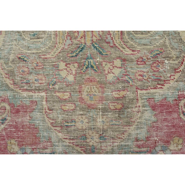Tabriz Rug 10’1” X 12’11” Red Wool Vintage Distressed Hand-Knotted Carpet For Sale - Image 11 of 15