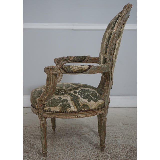 French Pair Vintage French Louis XVI Painted Armchairs For Sale - Image 3 of 18