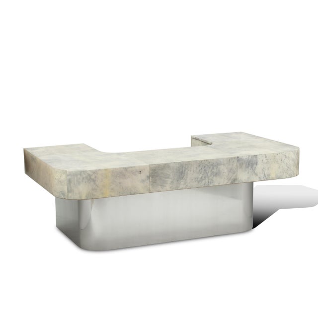 2020s Brioni Desk (grey Parchment & Stainless) For Sale - Image 5 of 5