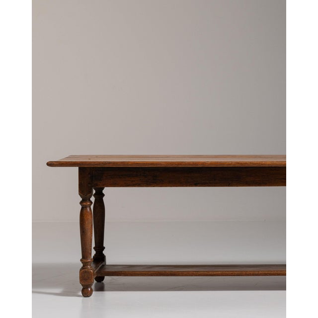 Wood 1970-1979 France Weathered Honey Oak Oak Trestle Bench Table For Sale - Image 7 of 11