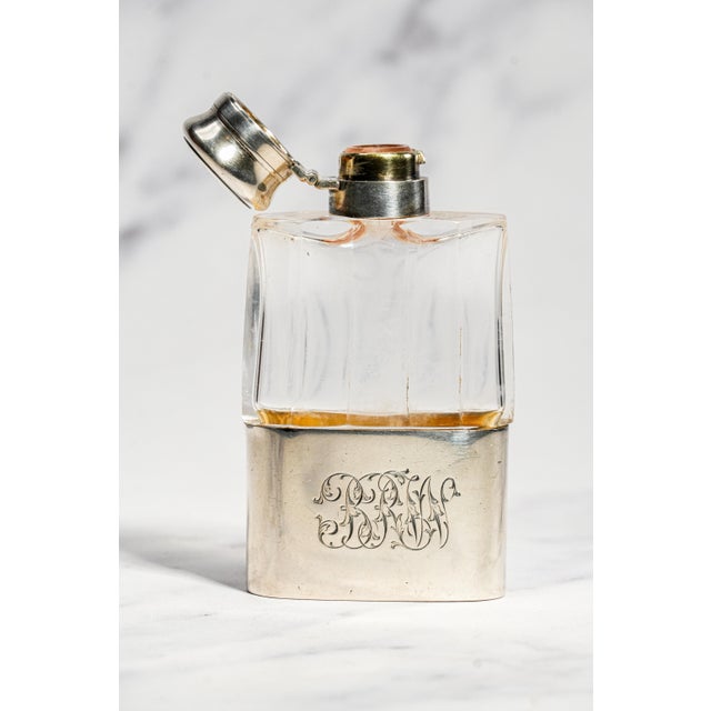 Art Nouveau Miniature Antique Gorham Faceted Crystal Antique Sterling Silver Flask For Sale - Image 3 of 15