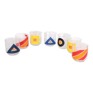 1970s Libbey Bold Super Graphic Mod Glasses - Set of Seven For Sale