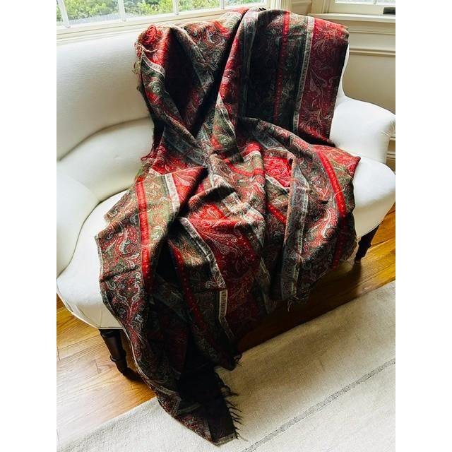Antique Victorian Striped Wool Paisley Shawl Textile Fabric Throw For Sale - Image 17 of 17