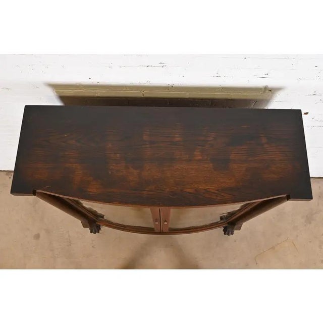 R. J. Horner Style Antique American Empire Oak Bow Front Bookcase Cabinet With Lion's Paw Feet, Circa 1890 For Sale - Image 9 of 12