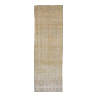 1970s Vintage Handmade Wool Cotton Turkish Beige Area Rug For Sale