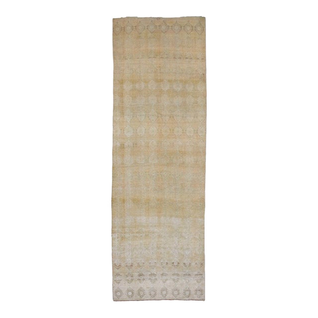 1970s Vintage Handmade Wool Cotton Turkish Beige Area Rug For Sale