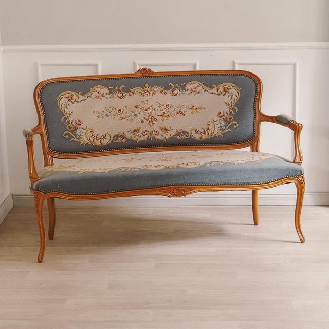 Louis XV Style Bench with Tapestry Upholstery, 1920 For Sale - Image 12 of 13