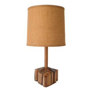 Vintage Brutalist Rustic Carved Wood Log Cluster Table Lamp For Sale