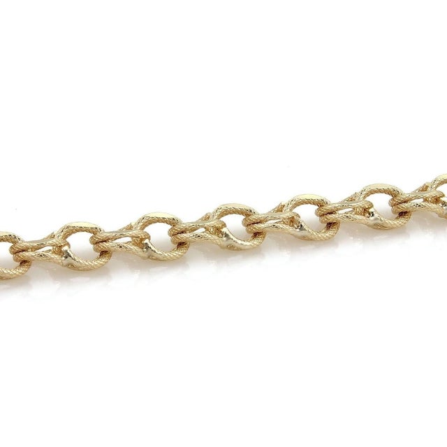 Contemporary Mid 20th Century 14k Yellow Gold Textured Double Round Link Charm Bracelet 12mm Wide 7.5" For Sale - Image 3 of 5