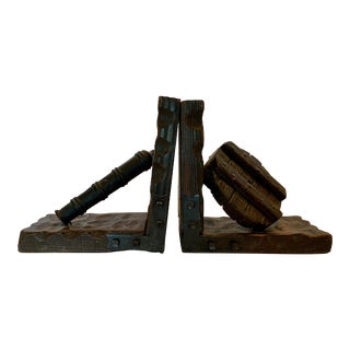 Vintage Pair Rustic Spanish Style Wood and Nails 70s Bookends For Sale