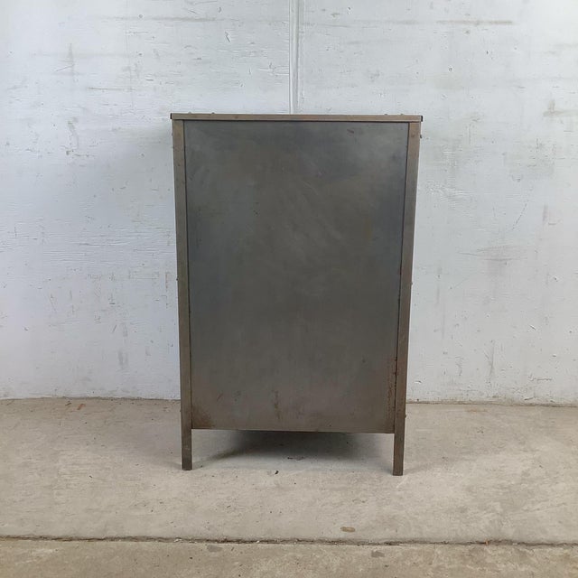 Vintage Industrial Metal Cabinet With Shelves and Weathered Patina For Sale - Image 14 of 17